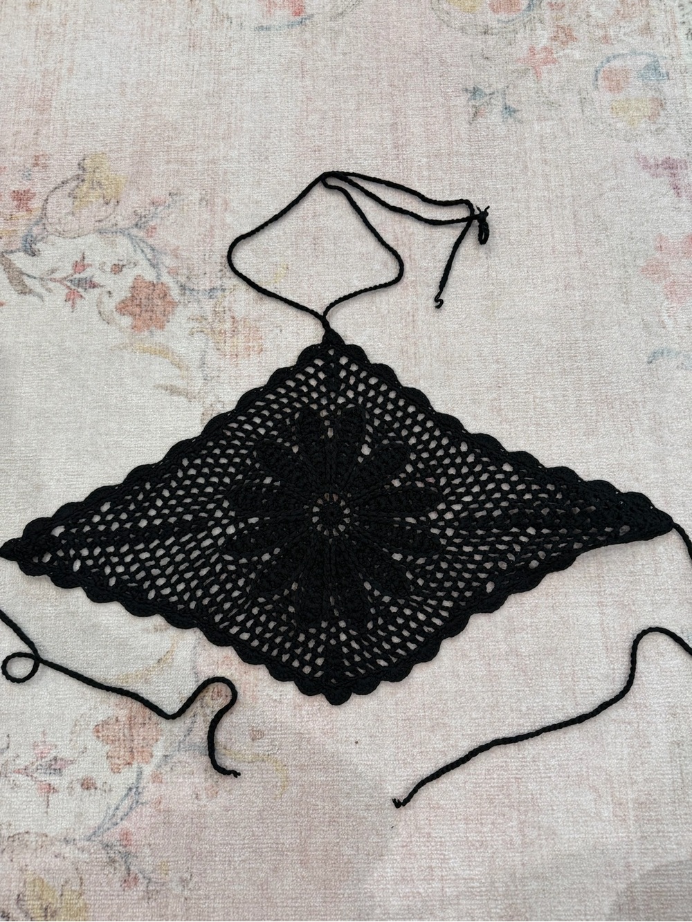 Black Crochet Triangle Halter Top